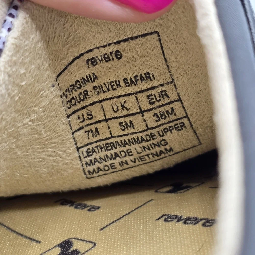 Revere Virginia Sneakers Womens 7 Silver‎ Gray Leather Leopard Slip On Shoes